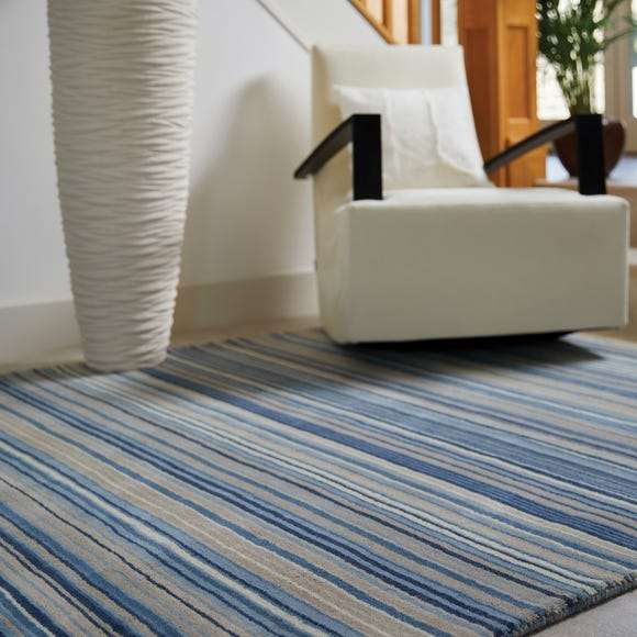 Fine Stripe Modern Wool Rug, 80 x 150cm, Yellow
