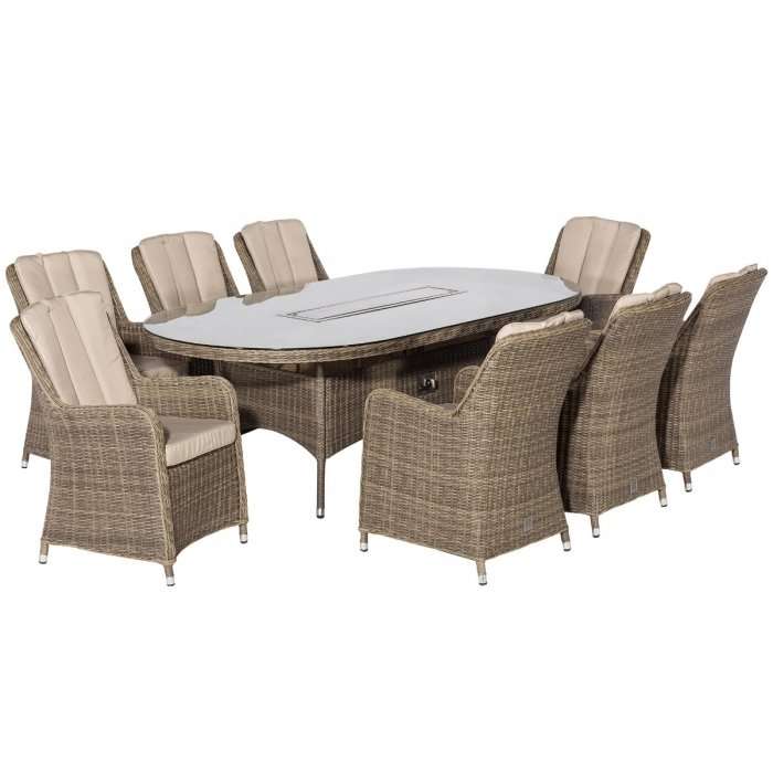 Taransay 8 Seater Oval Rattan Dining Set With Fire Pit