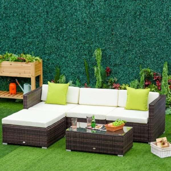 Outsunny 5 Piece Rattan Garden Sofa Set, Brown