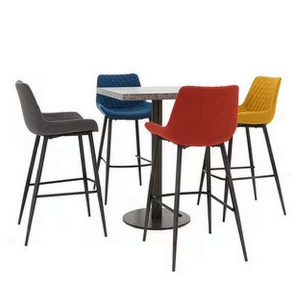 Moon Bar Table and 4 Rocket Bar Stools, Burnt Orange Absolute Home