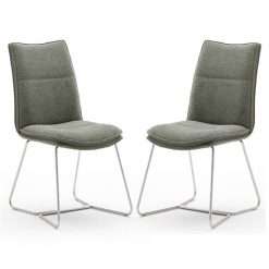 2 x Ciko Fabric & Brushed Steel Dining Chairs, Olive