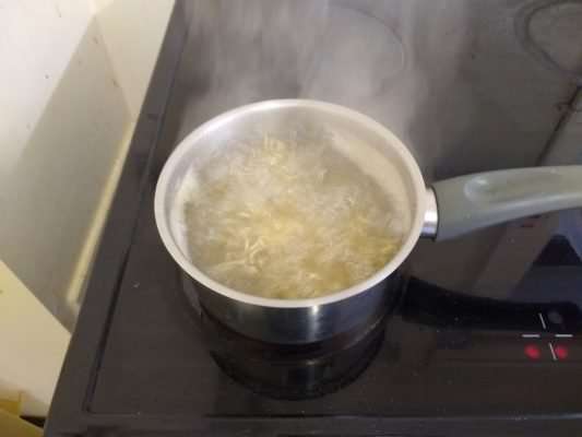 Rice that has just been added to the boiling water