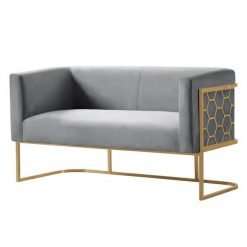 Alveare Two Seat Sofa - Brass - Dove Grey, Video Call Available