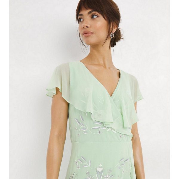 Joanna Hope Embroidered Frill Dress, Apple Green