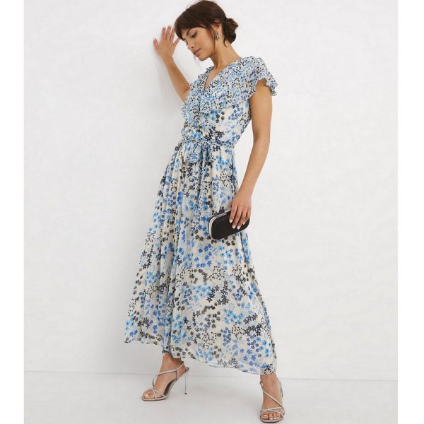 Joanna Hope Frill Wrap Dress, Blue Floral Print