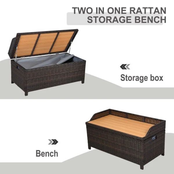Outsunny PE Rattan Storage Bench, Brown