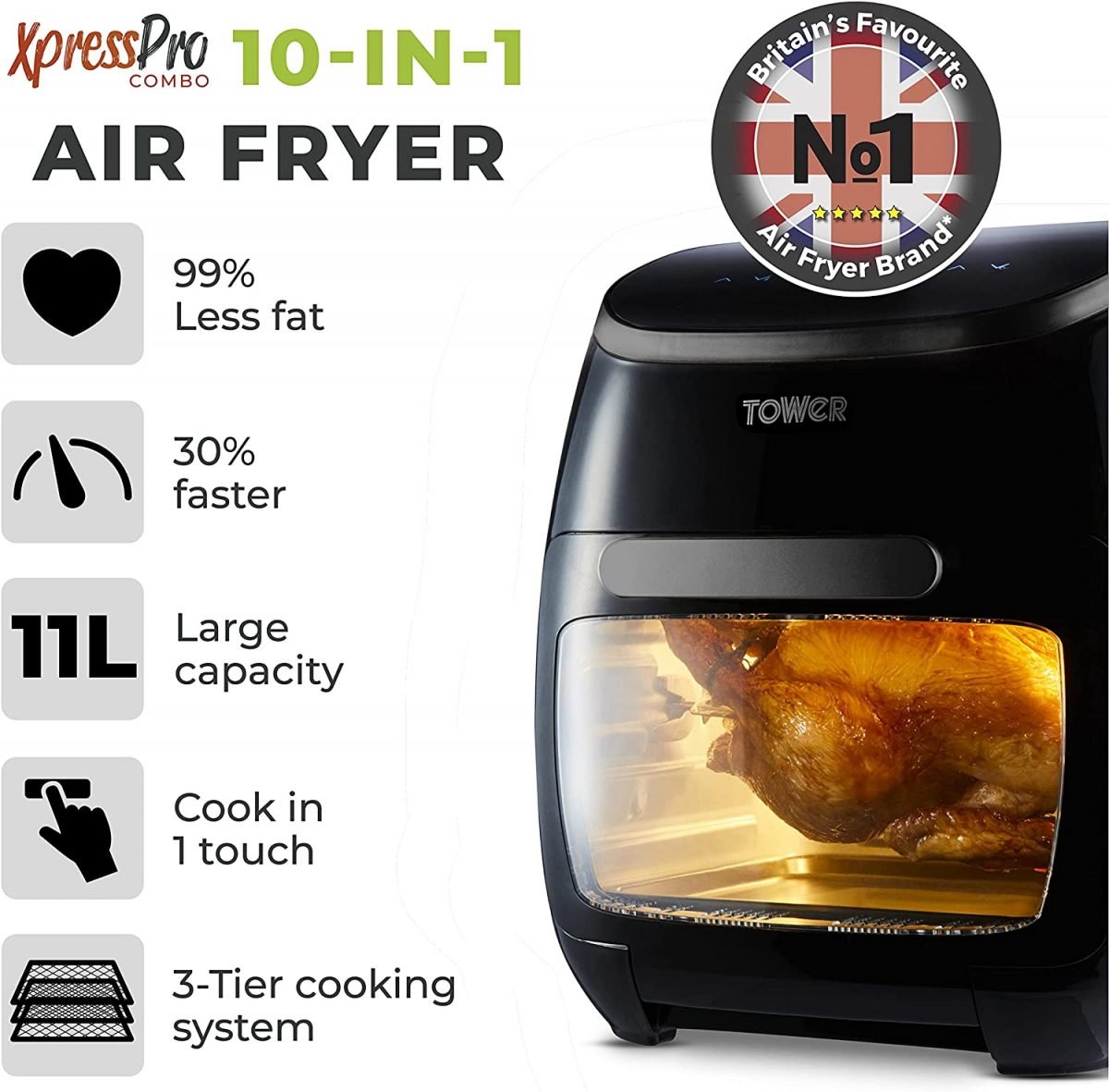 Tower Xpress 10-in-1 Pro Combo T17076 Air Fryer, Rapid Cooker ...