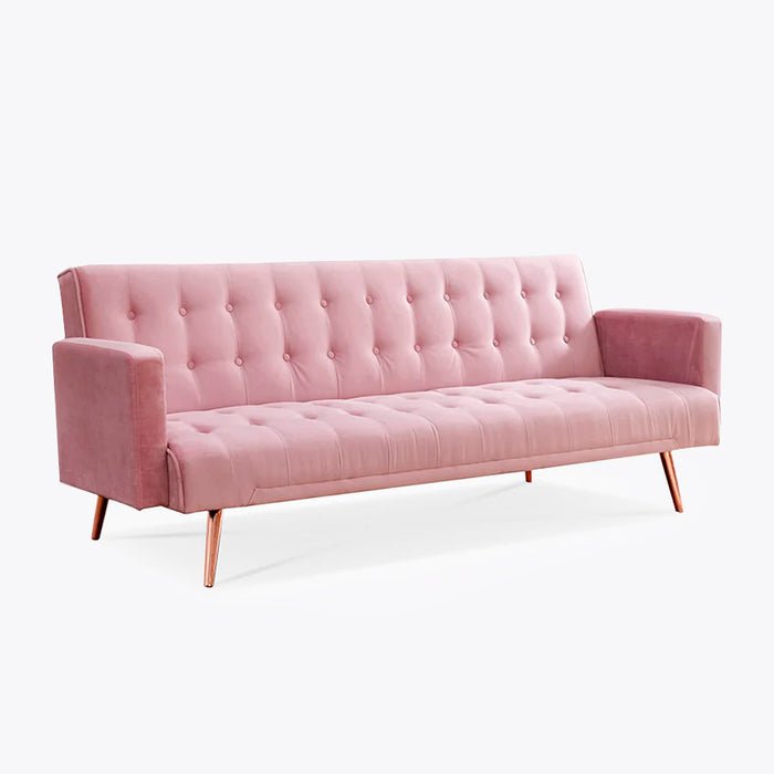 Luxury Blush Pink Velvet 3 Seat Sofa Bed With Rose Gold Legs Absolute
