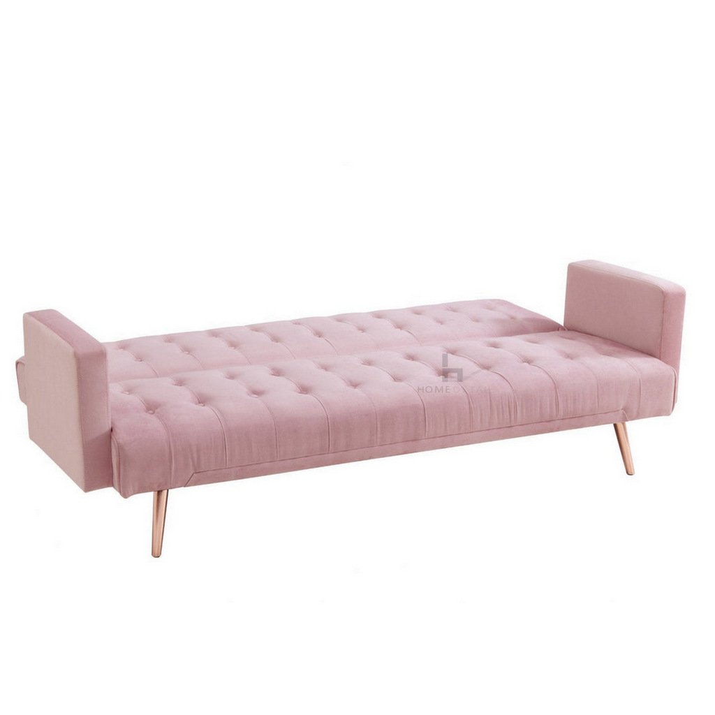 Luxury Blush Pink Velvet 3 Seat Sofa Bed With Rose Gold Legs Absolute
