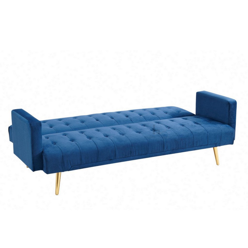 Luxury Blue Velvet 3 Seat Sofa Bed With Rose Gold Legs Absolute Home