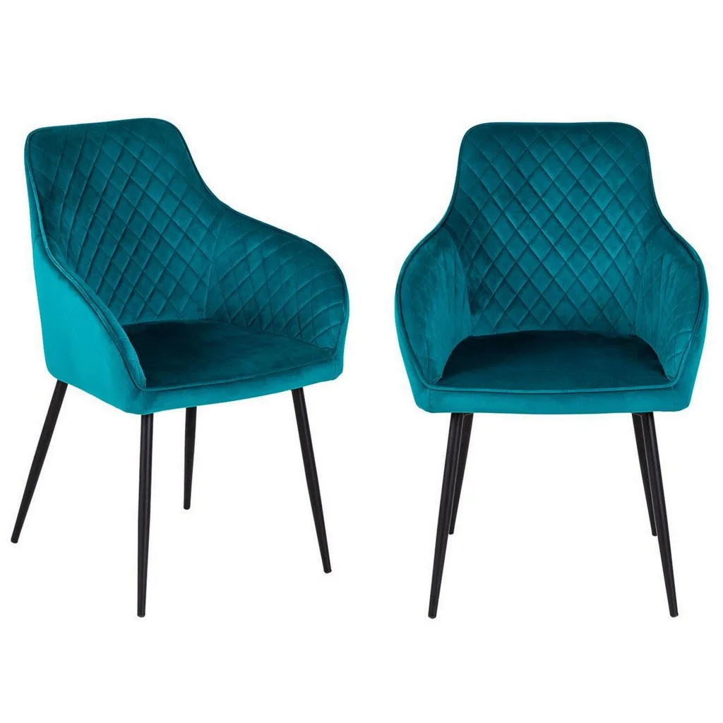 Pair of Teal Velvet Hampton Dining Chairs Absolute Home