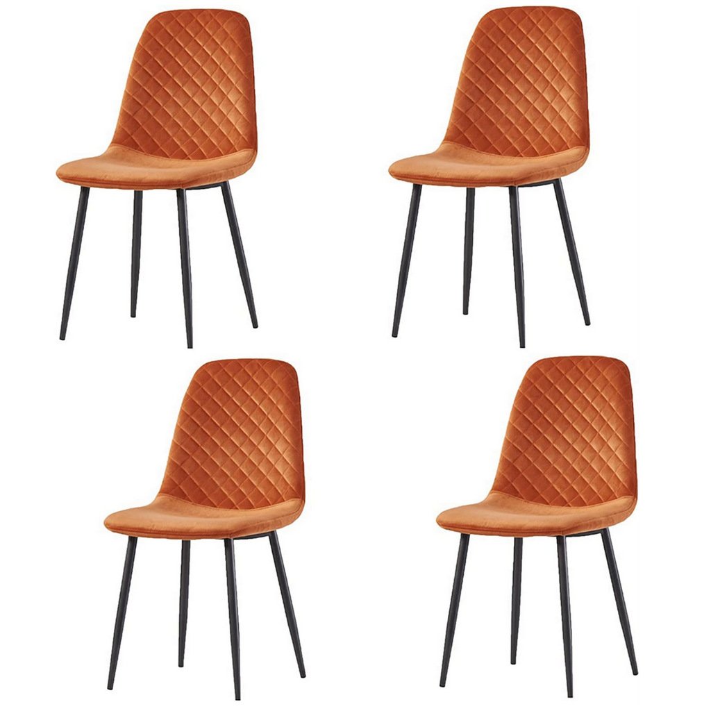 Set of 4 Orange Velvet & Metal Legs Dining Chairs Absolute Home