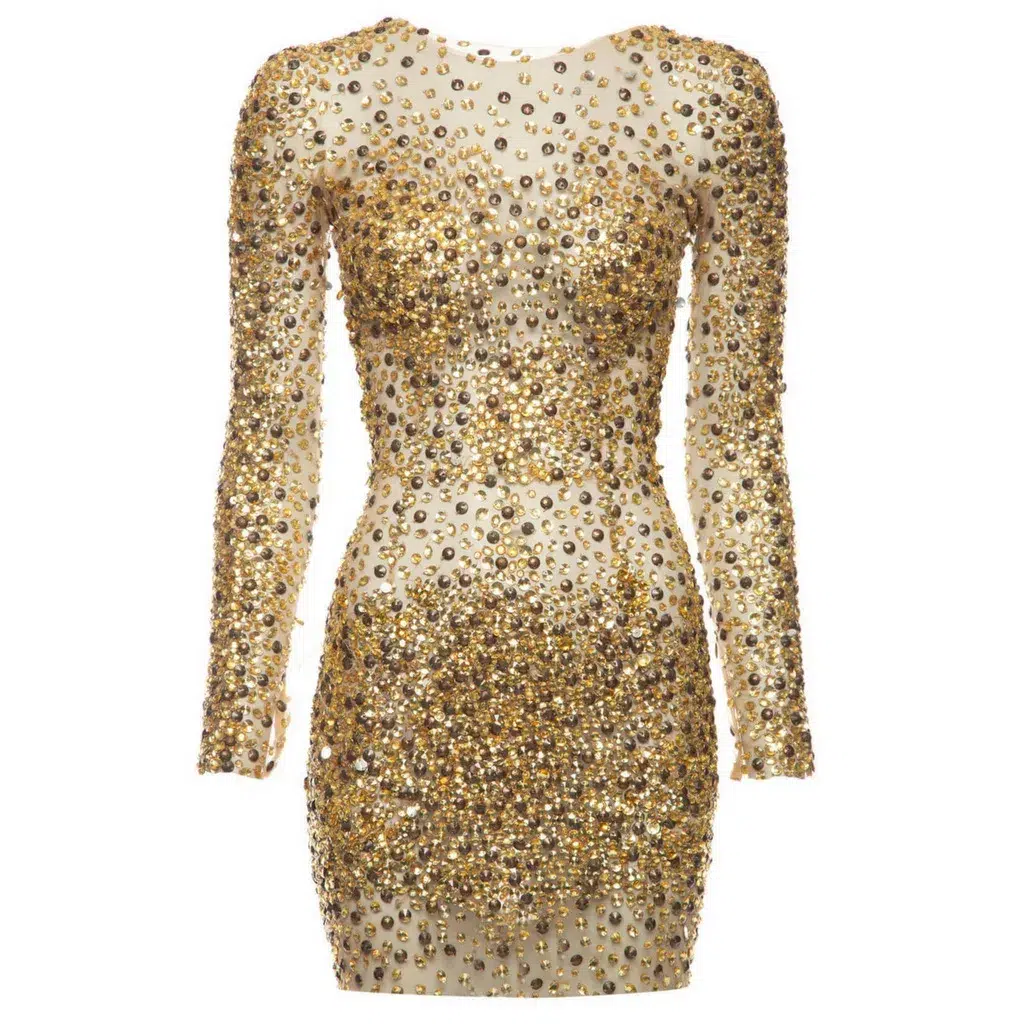 Stunning Zuhair Murad Mesh Beaded Gold Dress - Size 4 | Absolute Home